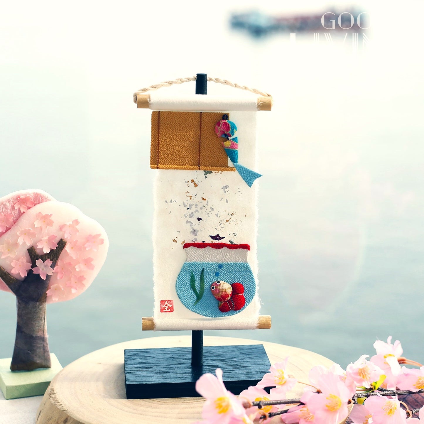 夏日金魚 金銀箔小掛軸