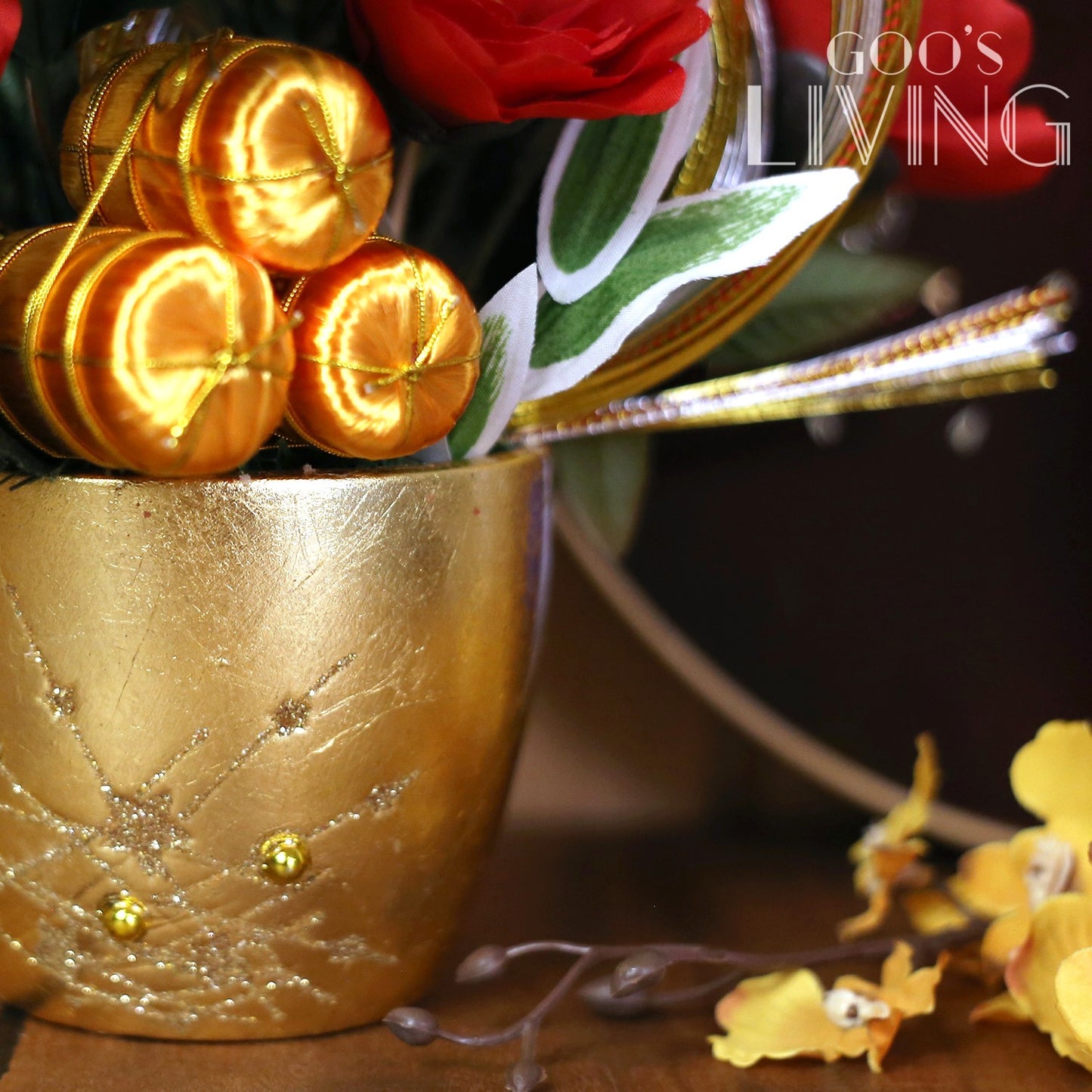 舞獅子迎春陶瓷花籃