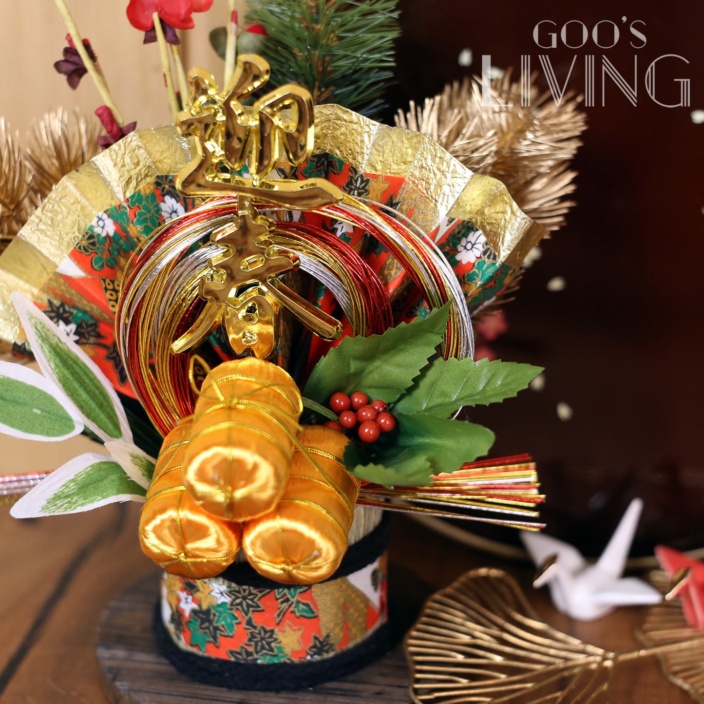 圓木底盆迎春花飾