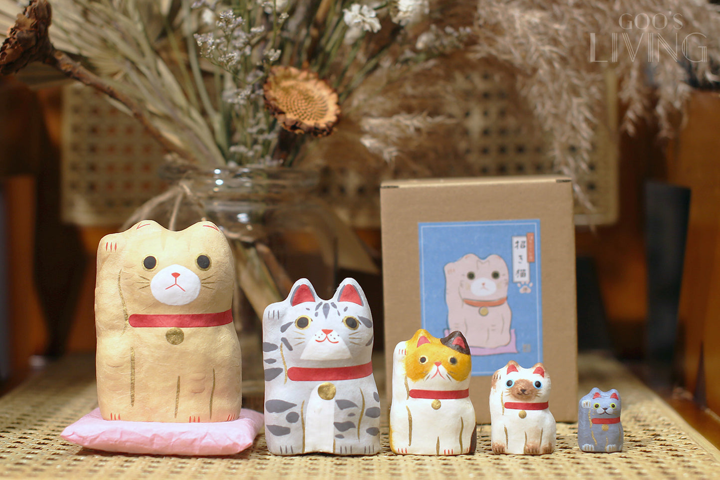 一千乃 手工和紙俄羅斯花貓、異國貓招財貓套裝