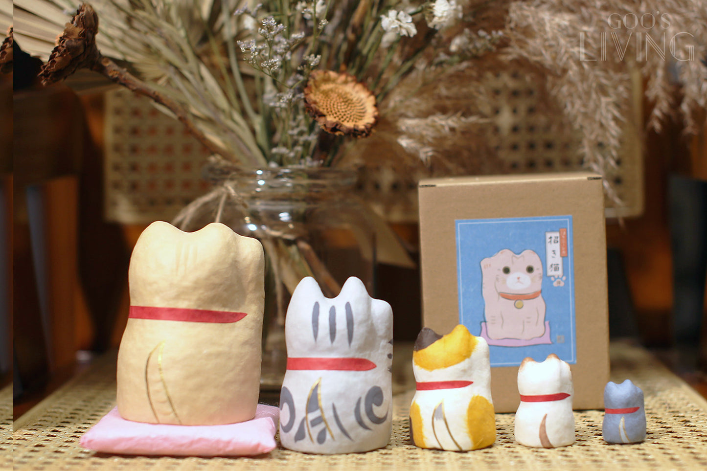 一千乃 手工和紙俄羅斯花貓、異國貓招財貓套裝