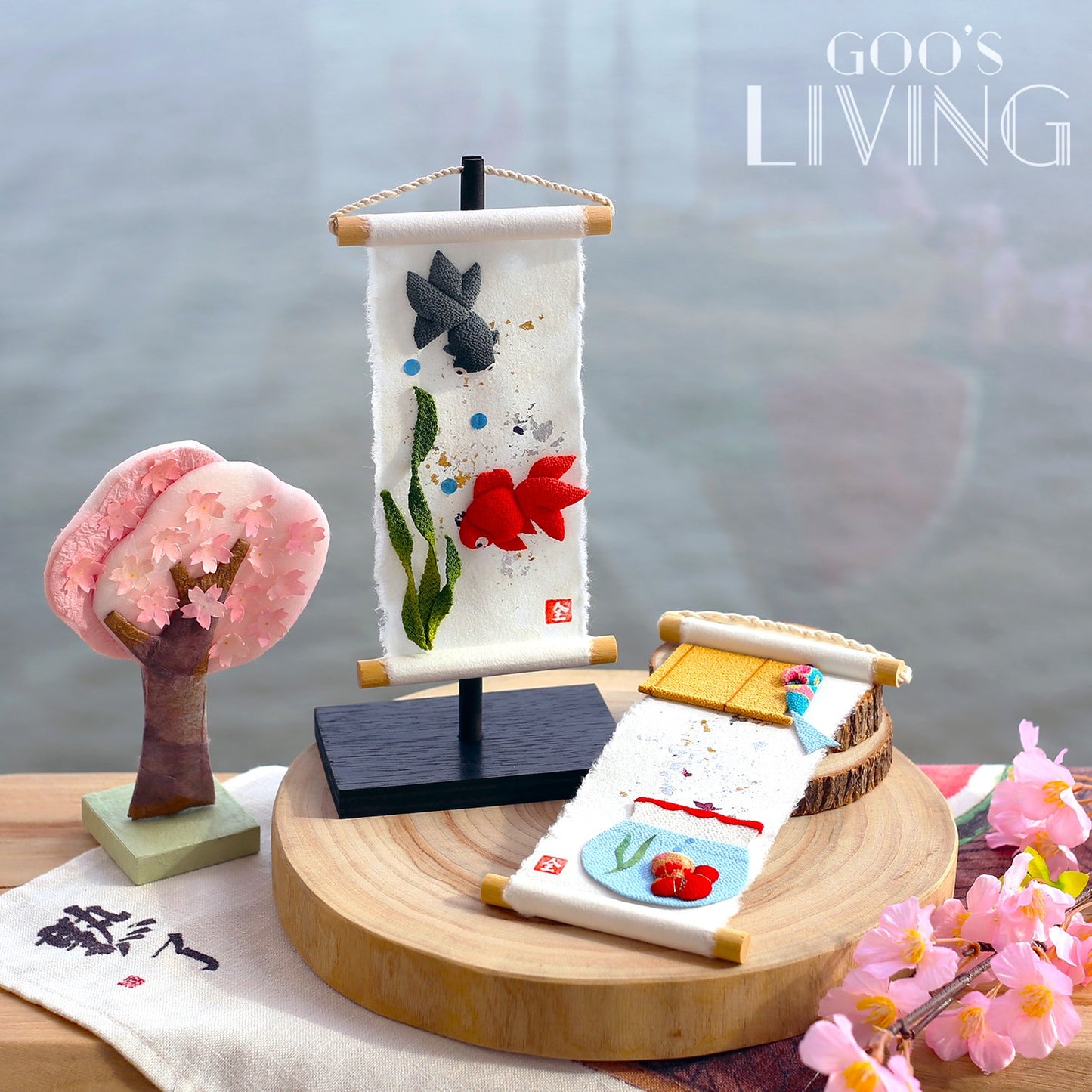 夏日金魚 金銀箔小掛軸