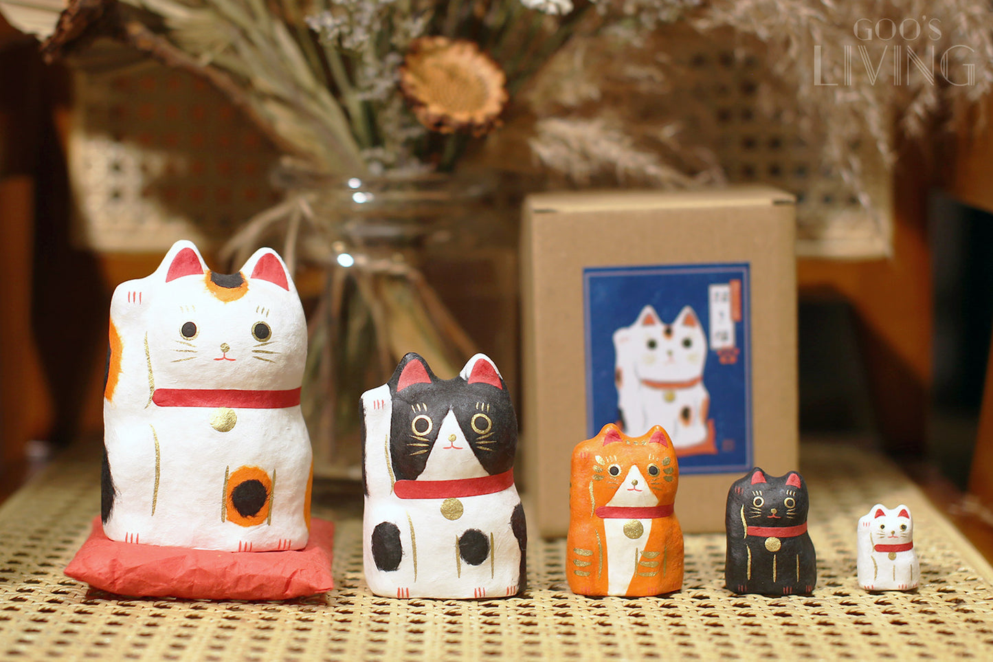 一千乃 手工和紙俄羅斯花貓、異國貓招財貓套裝