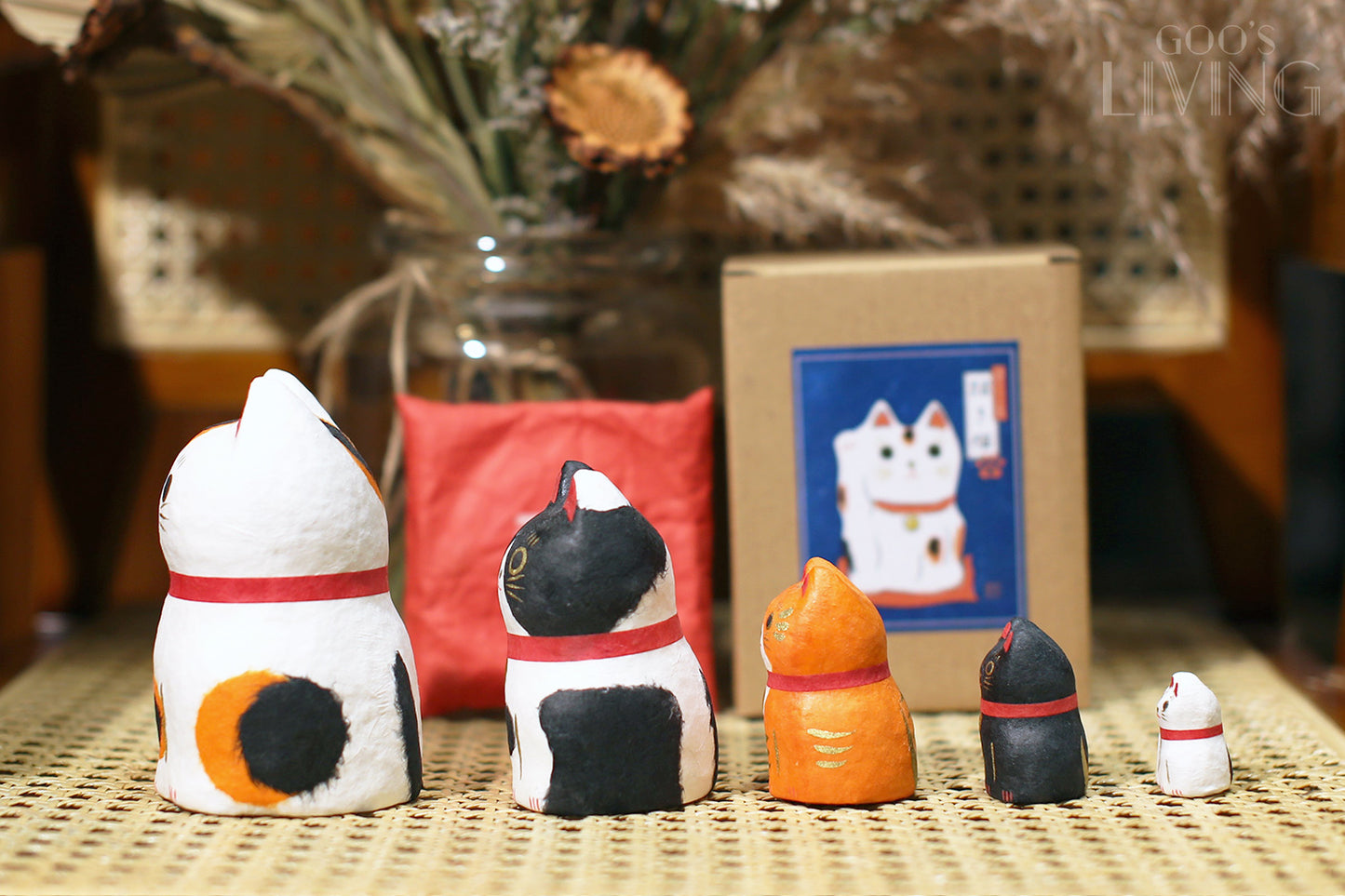 一千乃 手工和紙俄羅斯花貓、異國貓招財貓套裝