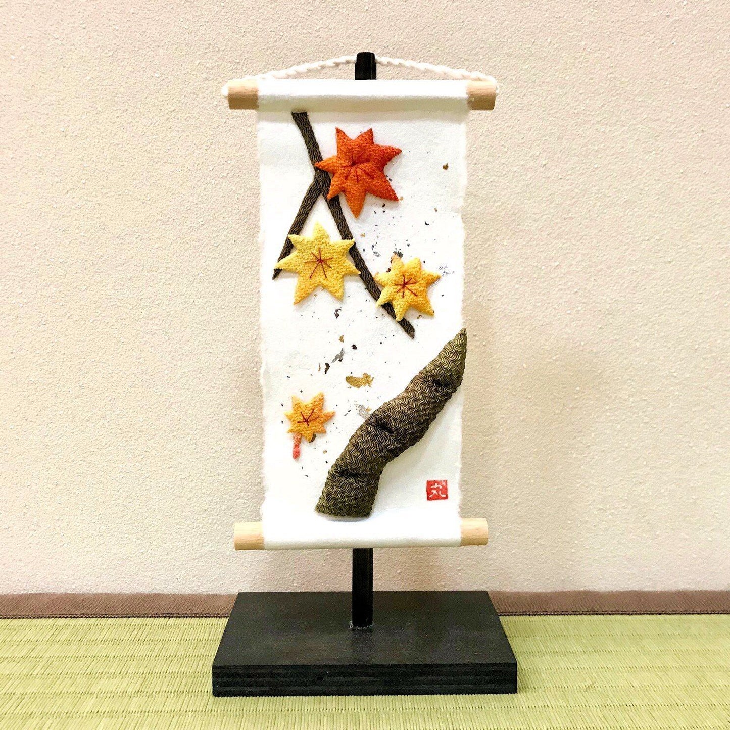 櫻花楓葉 迷你金銀箔掛軸