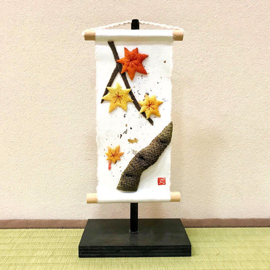 櫻花楓葉 迷你金銀箔掛軸