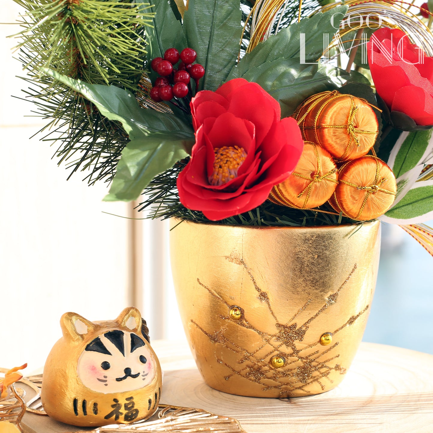 舞獅子迎春金陶瓷花飾