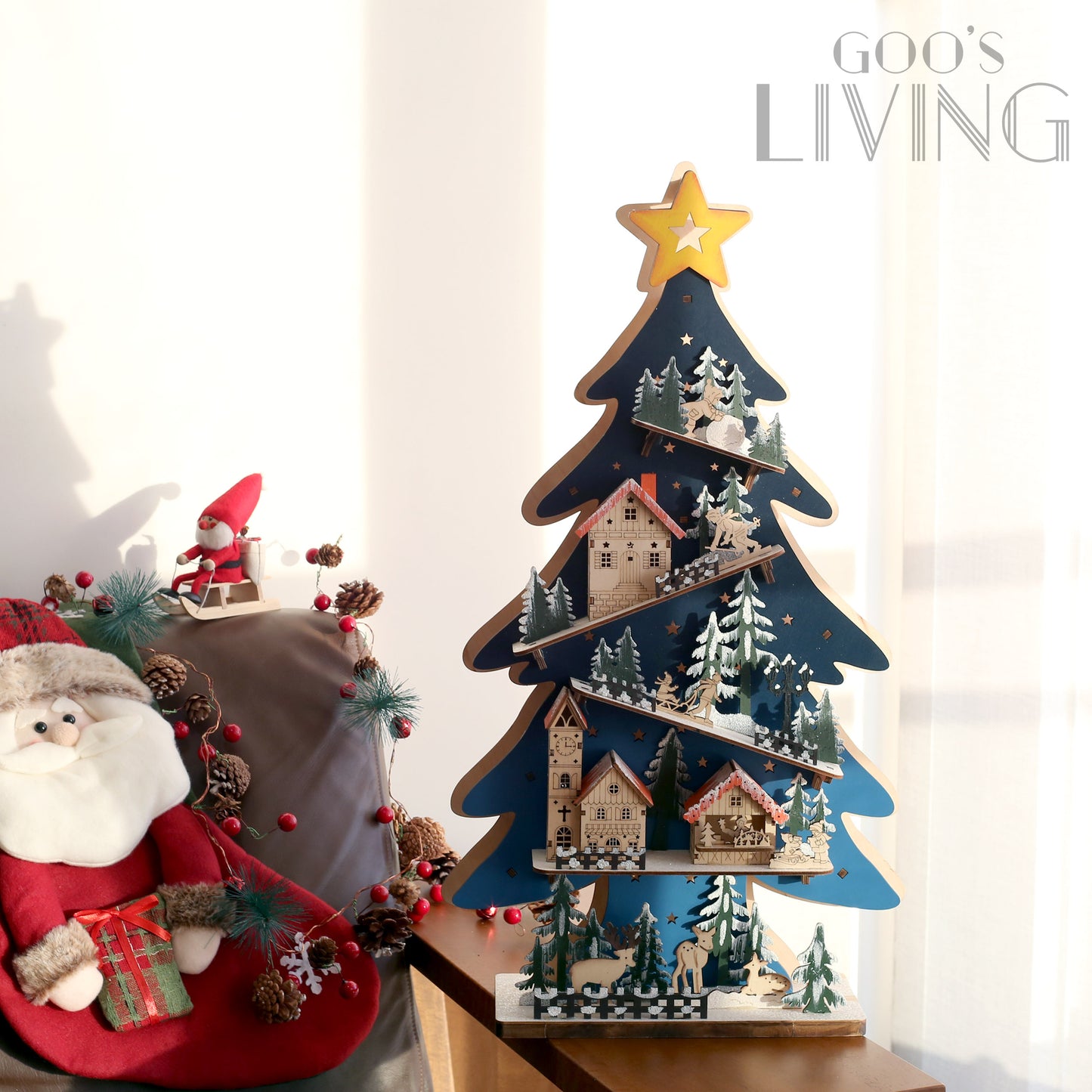 LED亮燈 木製立體聖誕樹