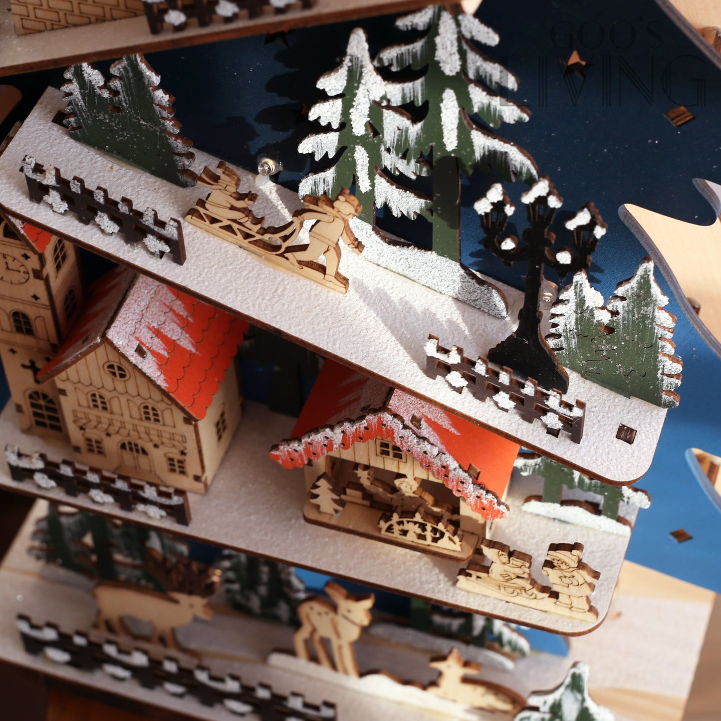 LED亮燈 木製立體聖誕樹