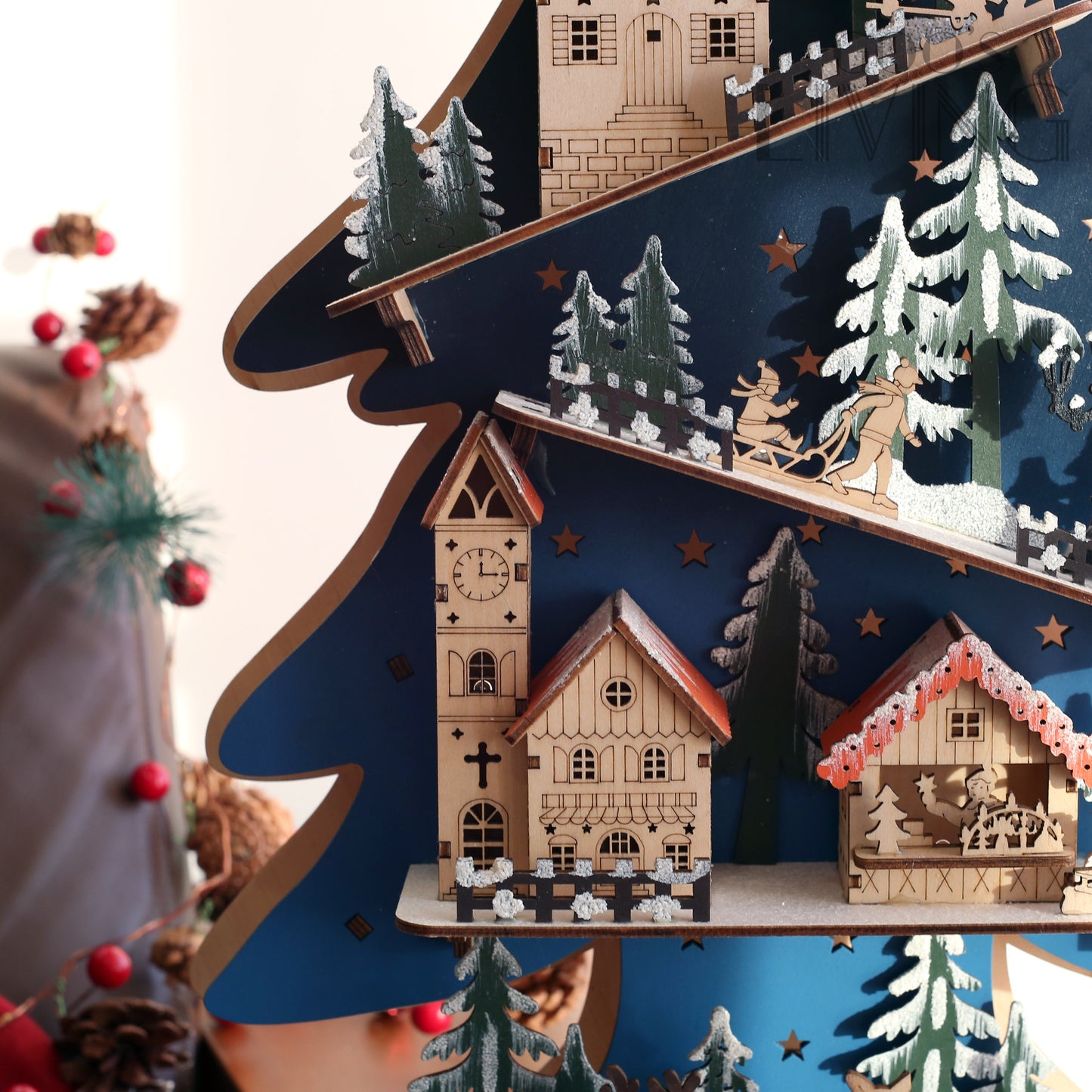 LED亮燈 木製立體聖誕樹