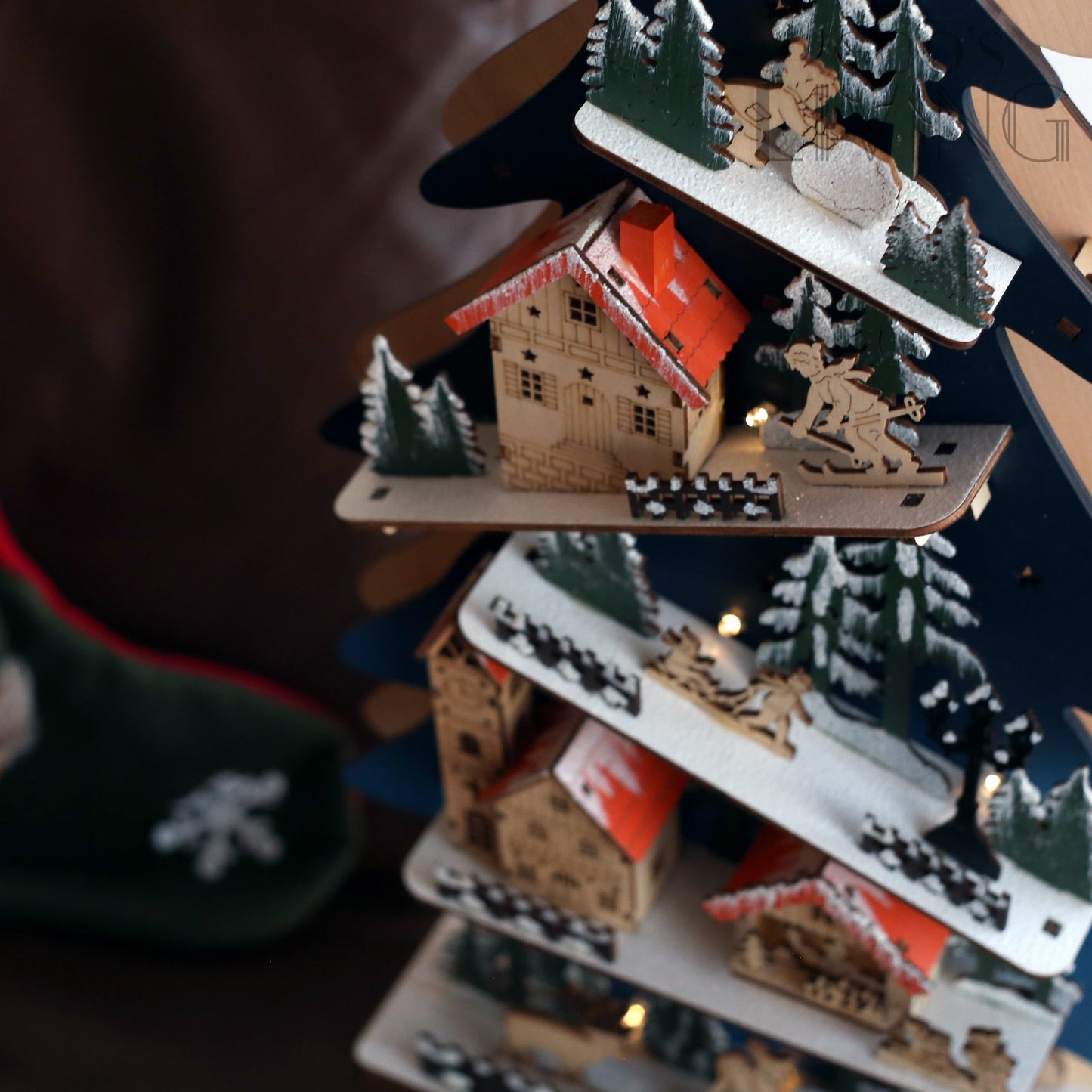 LED亮燈 木製立體聖誕樹