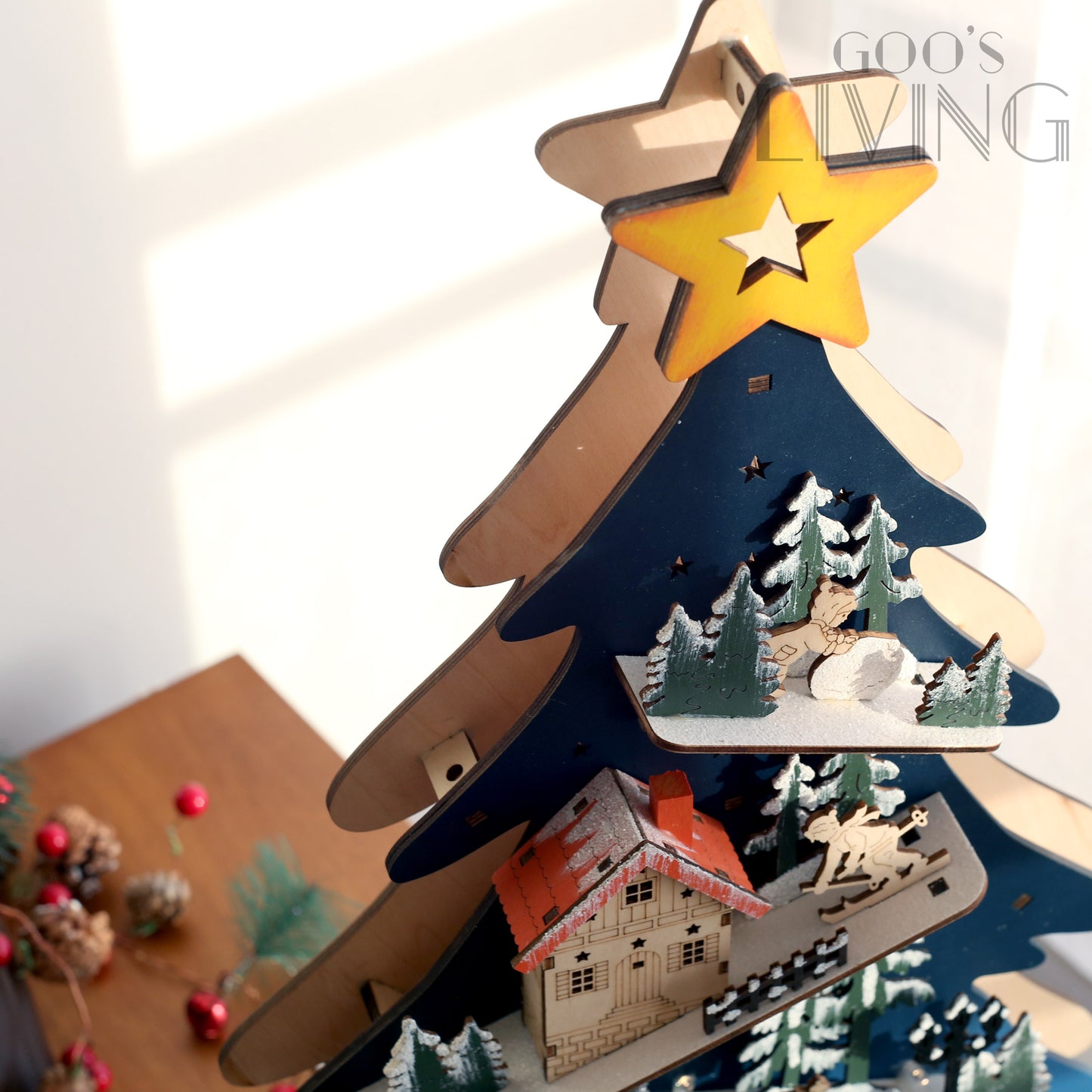 LED亮燈 木製立體聖誕樹