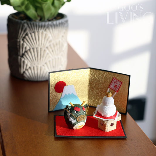 金屏風 富士山鏡餅波波龍