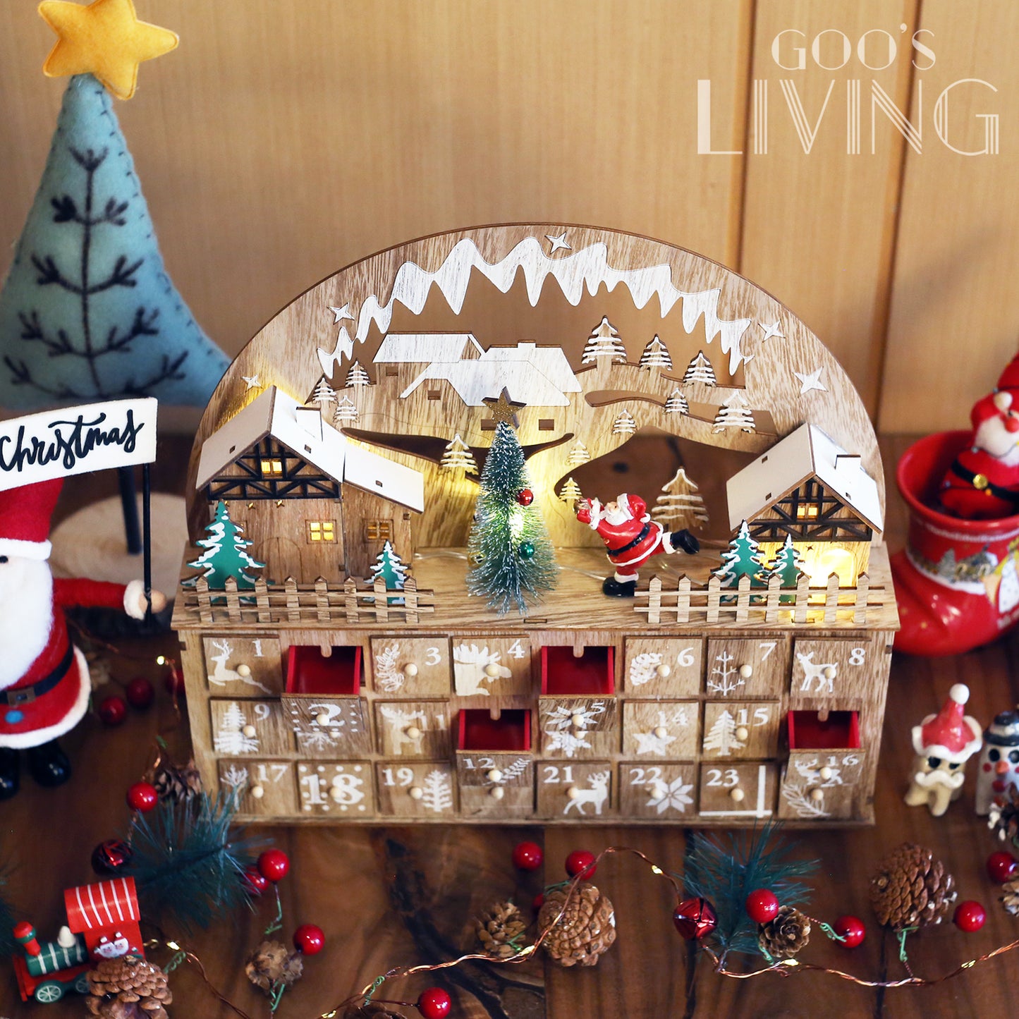 半圓木製 聖誕小屋倒數日曆