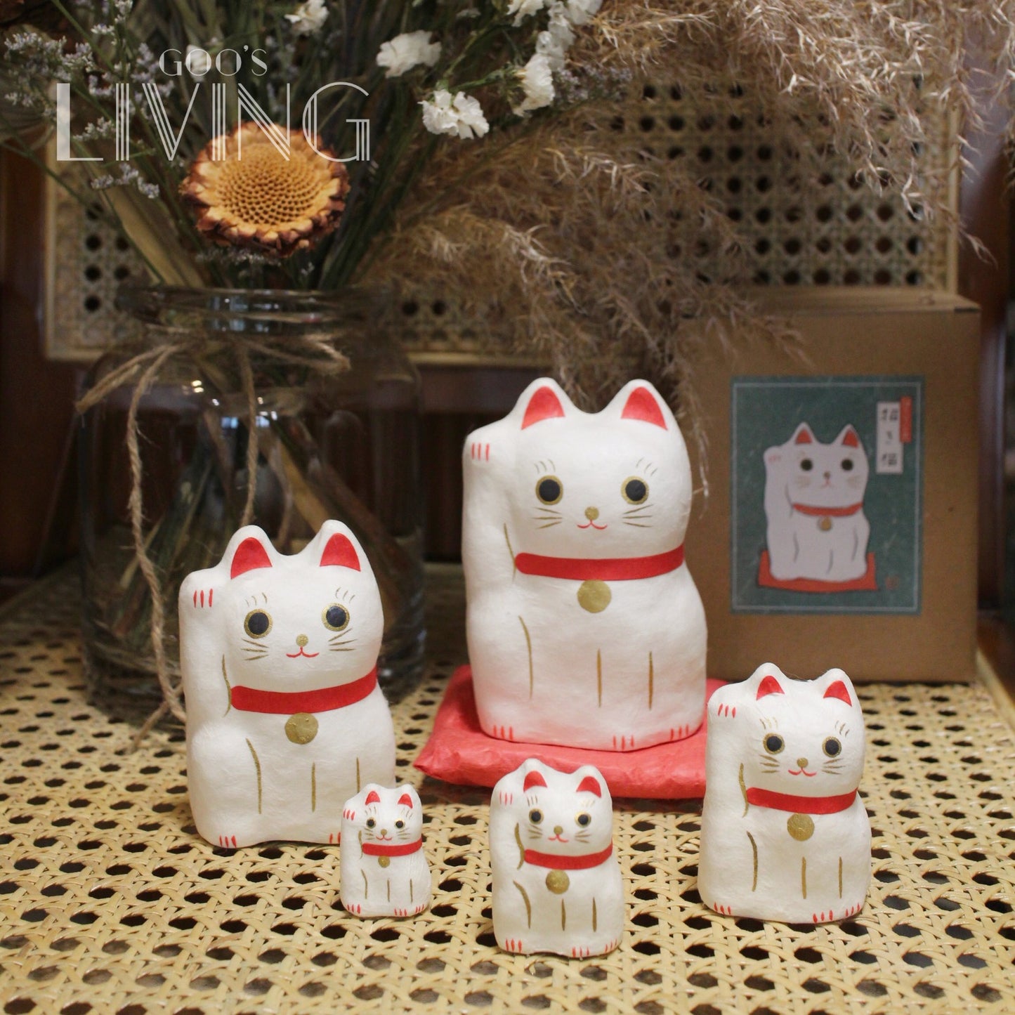 一千乃 手工和紙俄羅斯黑、白招財貓套裝