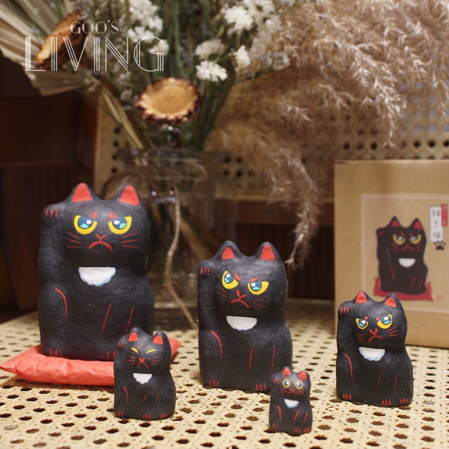 一千乃 手工和紙俄羅斯黑、白招財貓套裝