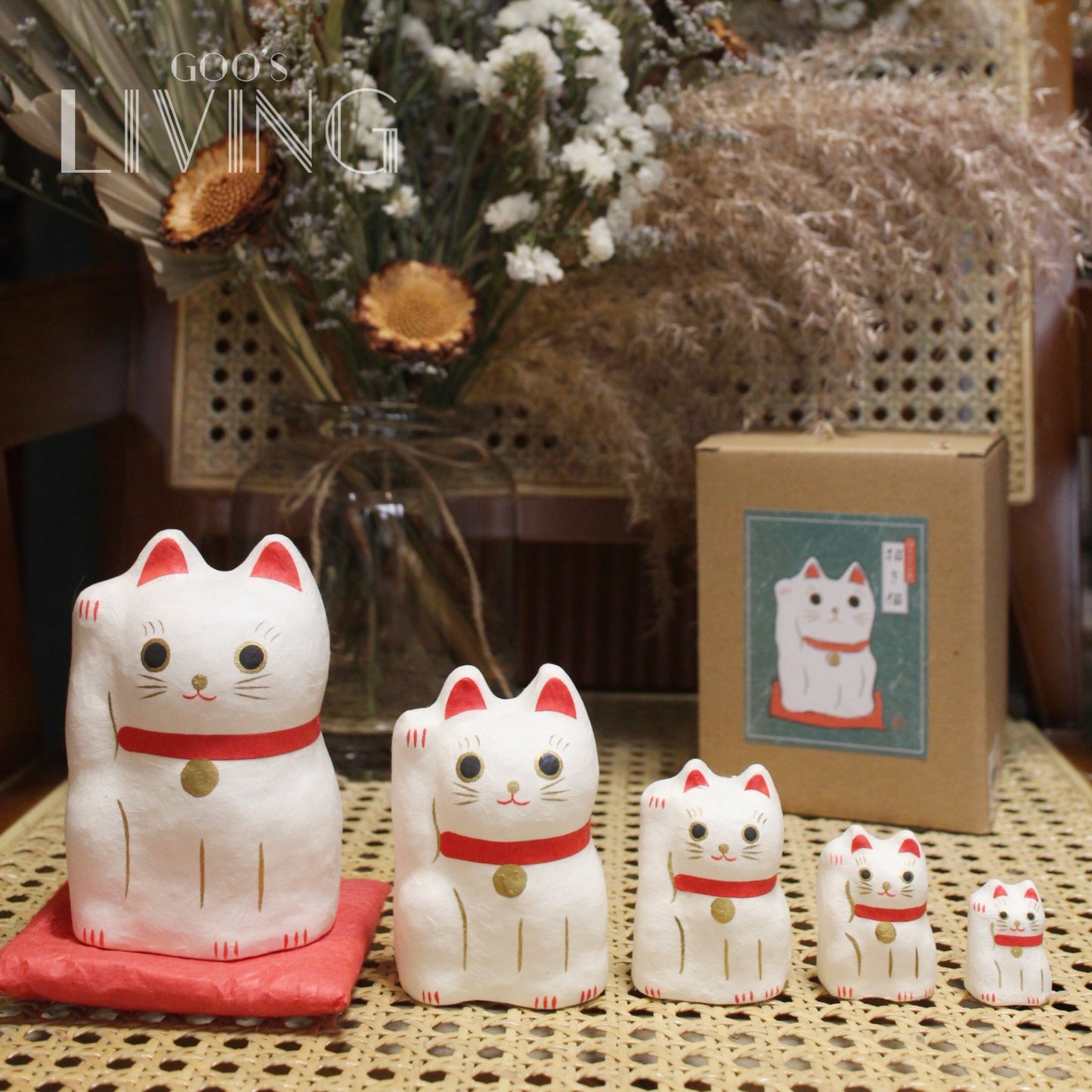 一千乃 手工和紙俄羅斯黑、白招財貓套裝