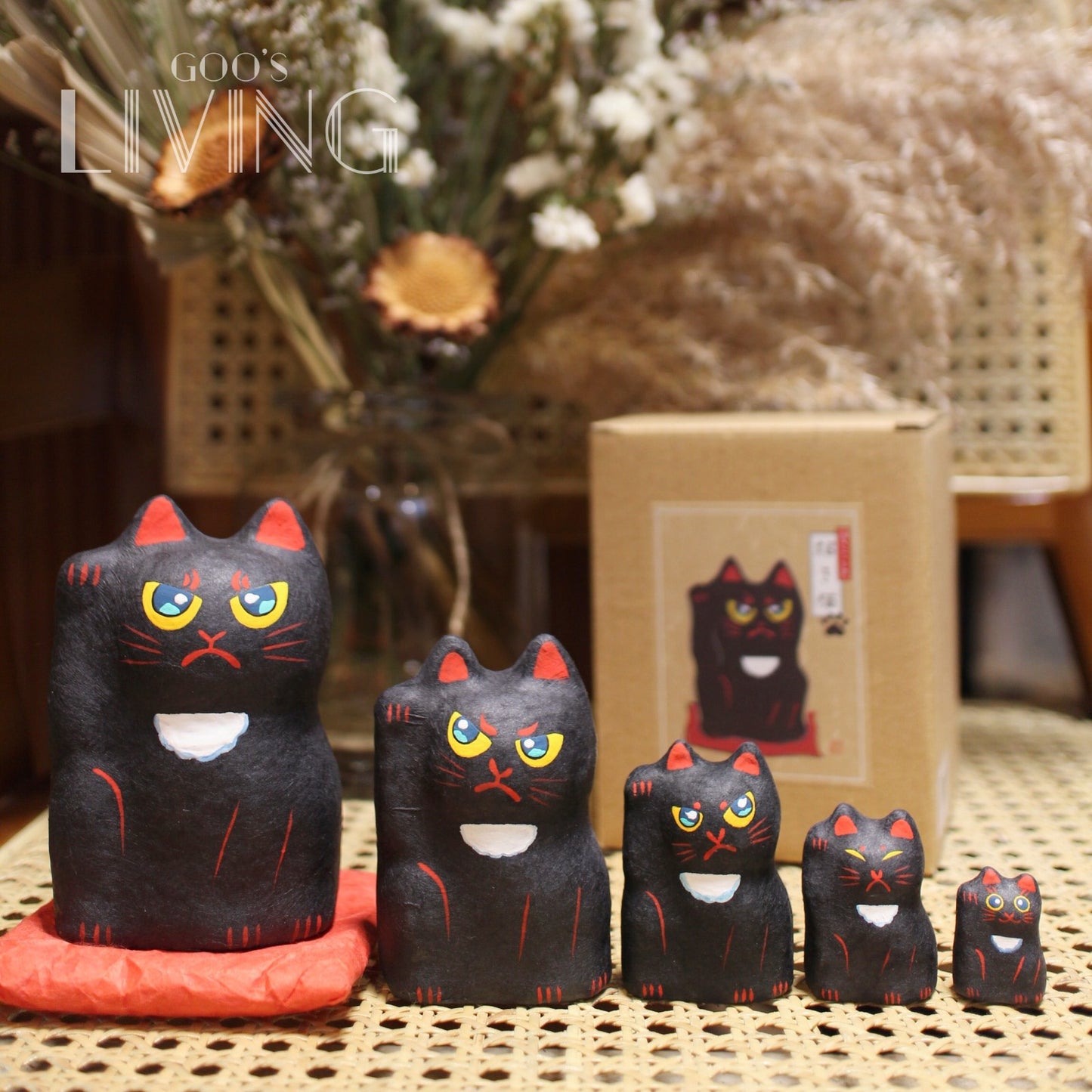 一千乃 手工和紙俄羅斯黑、白招財貓套裝