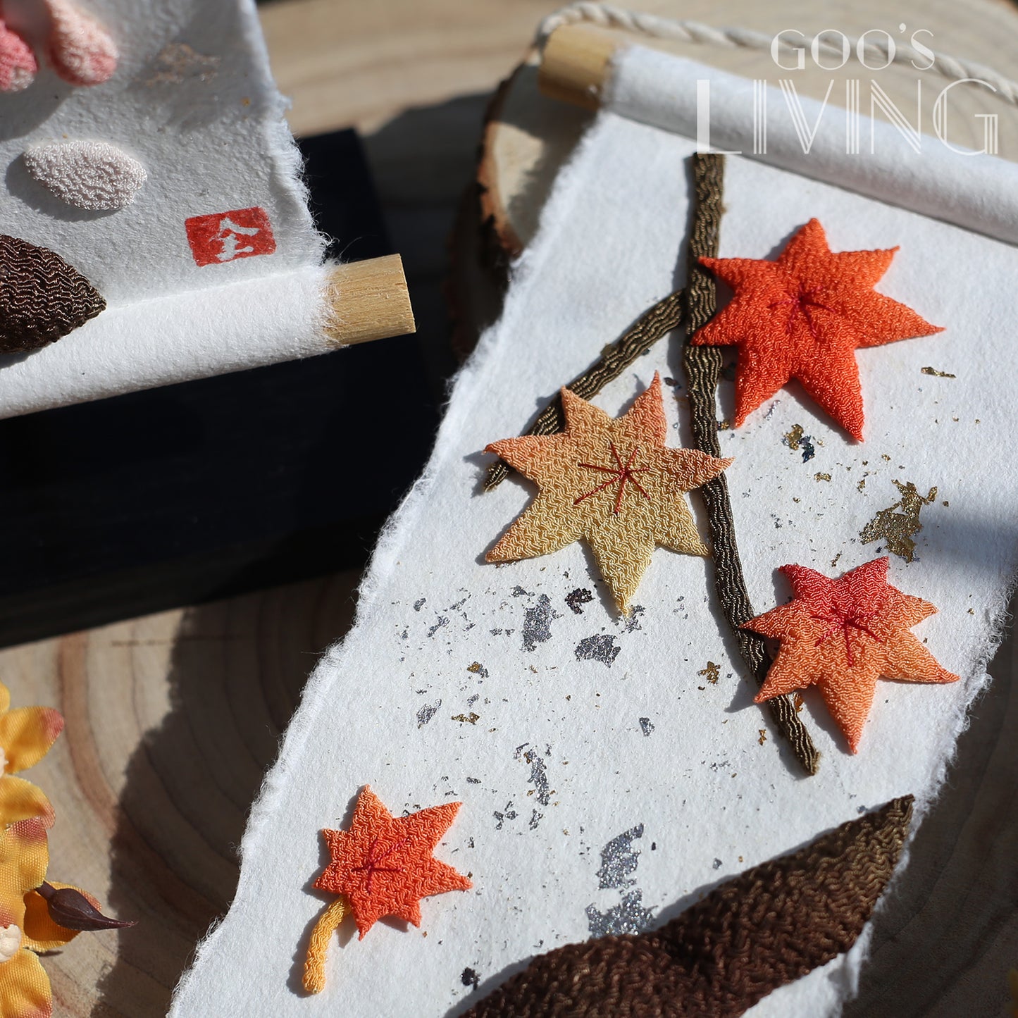 櫻花楓葉 迷你金銀箔掛軸