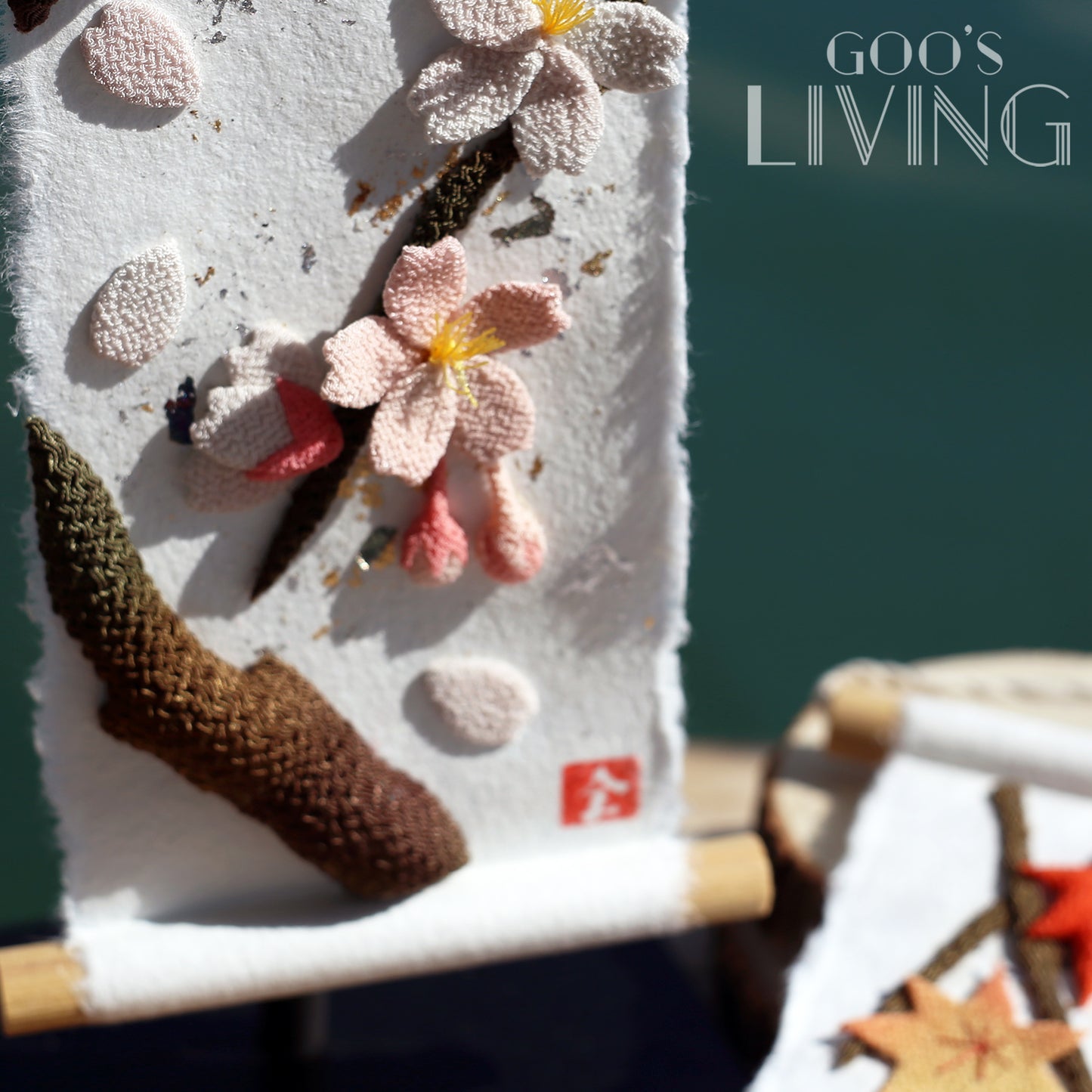 櫻花楓葉 迷你金銀箔掛軸