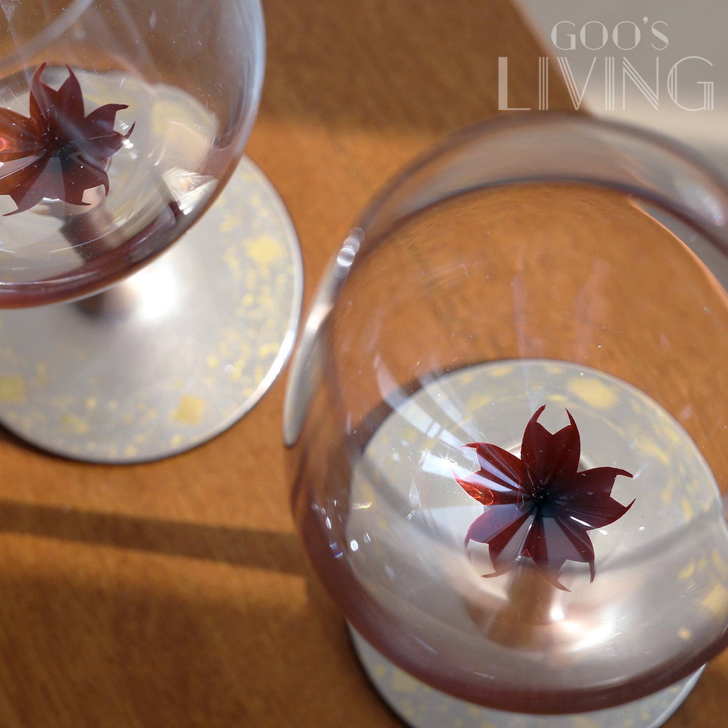 丸三漆器 櫻花漆繪金箔水晶杯