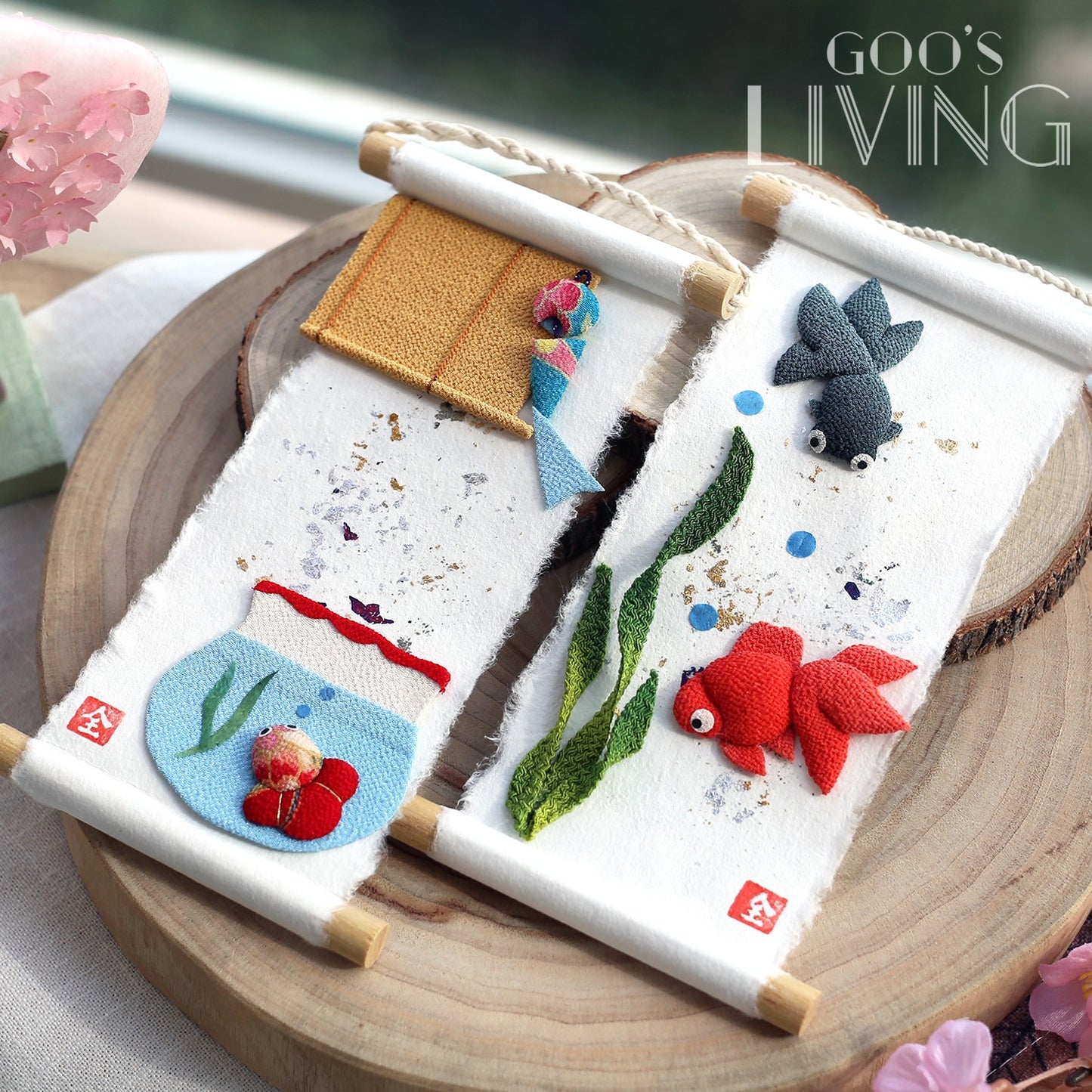 夏日金魚 金銀箔小掛軸