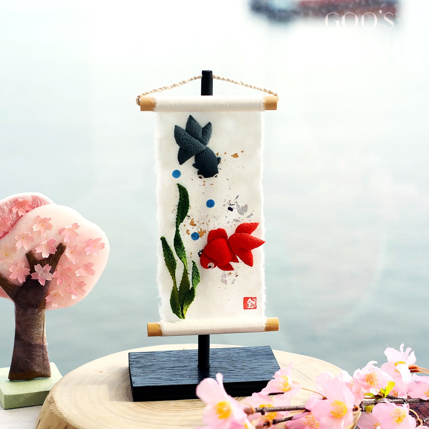 夏日金魚 金銀箔小掛軸