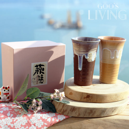 萩陶苑 萩燒窯高身對杯