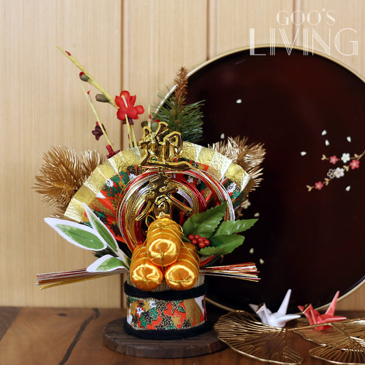 圓木底盆迎春花飾