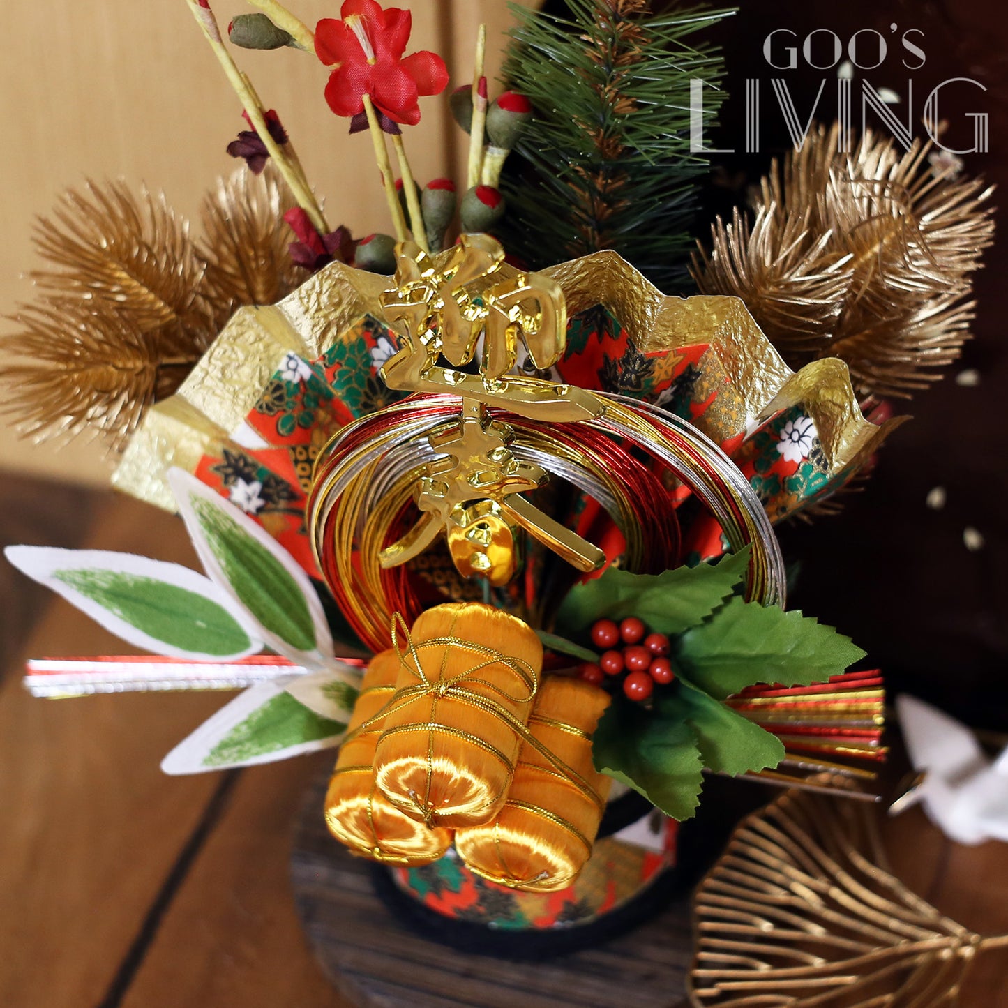 圓木底盆迎春花飾