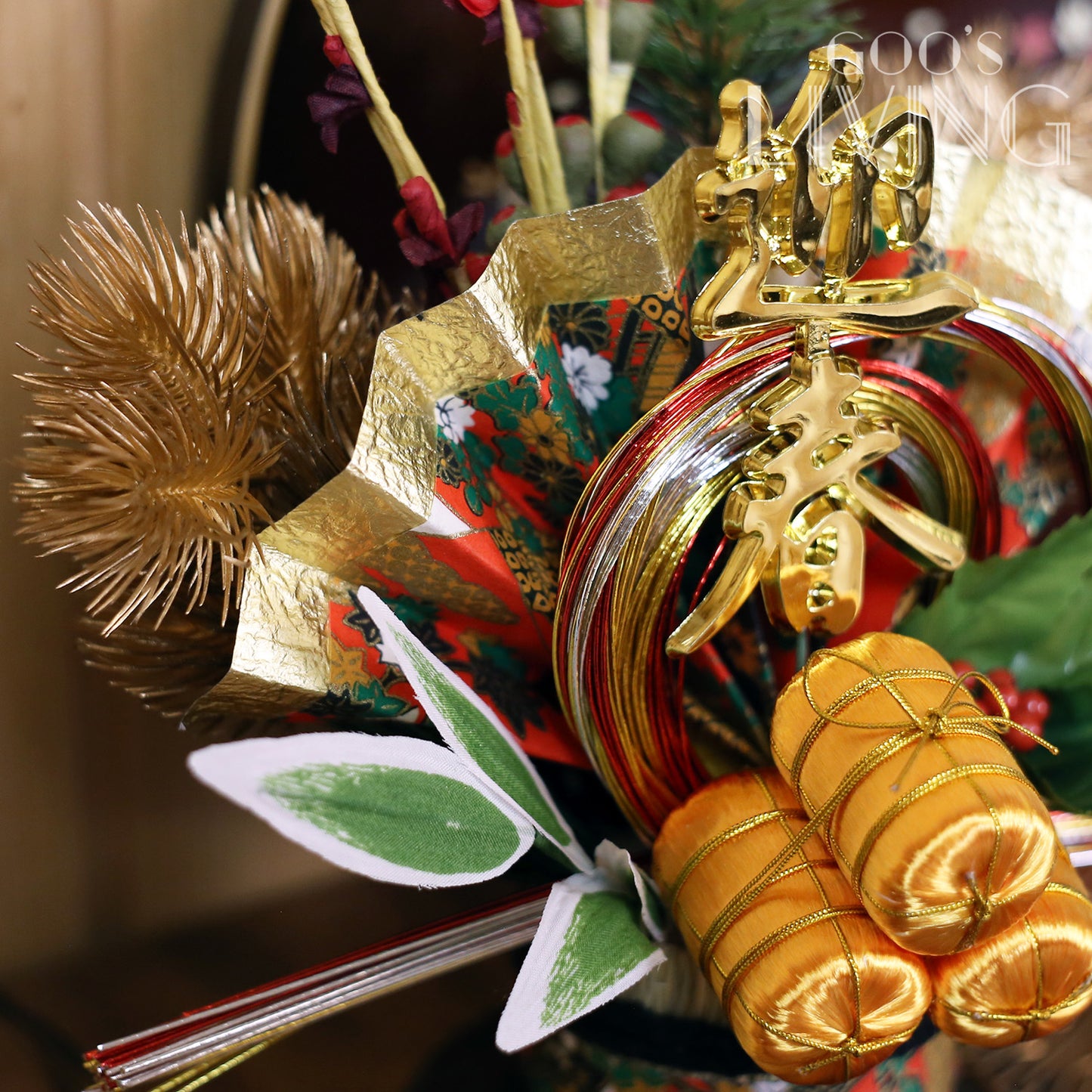 圓木底盆迎春花飾