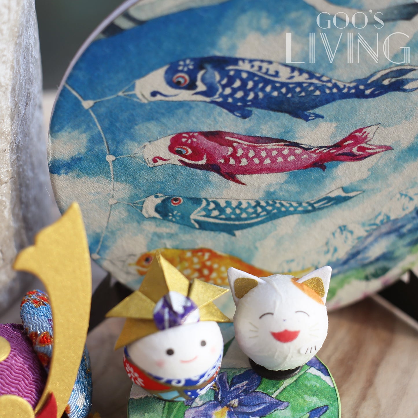 石川製紙 美濃紙鯉魚旗–男孩與貓咪