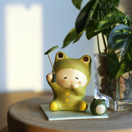 RYUKODO 和紙製青蛙雨衣招財貓