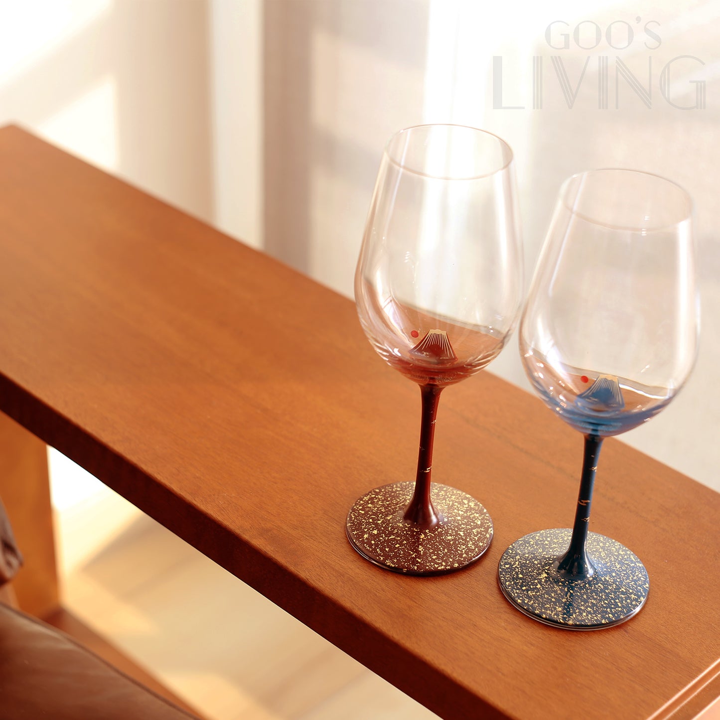 丸三漆器 赤/青富士漆繪金箔水晶杯