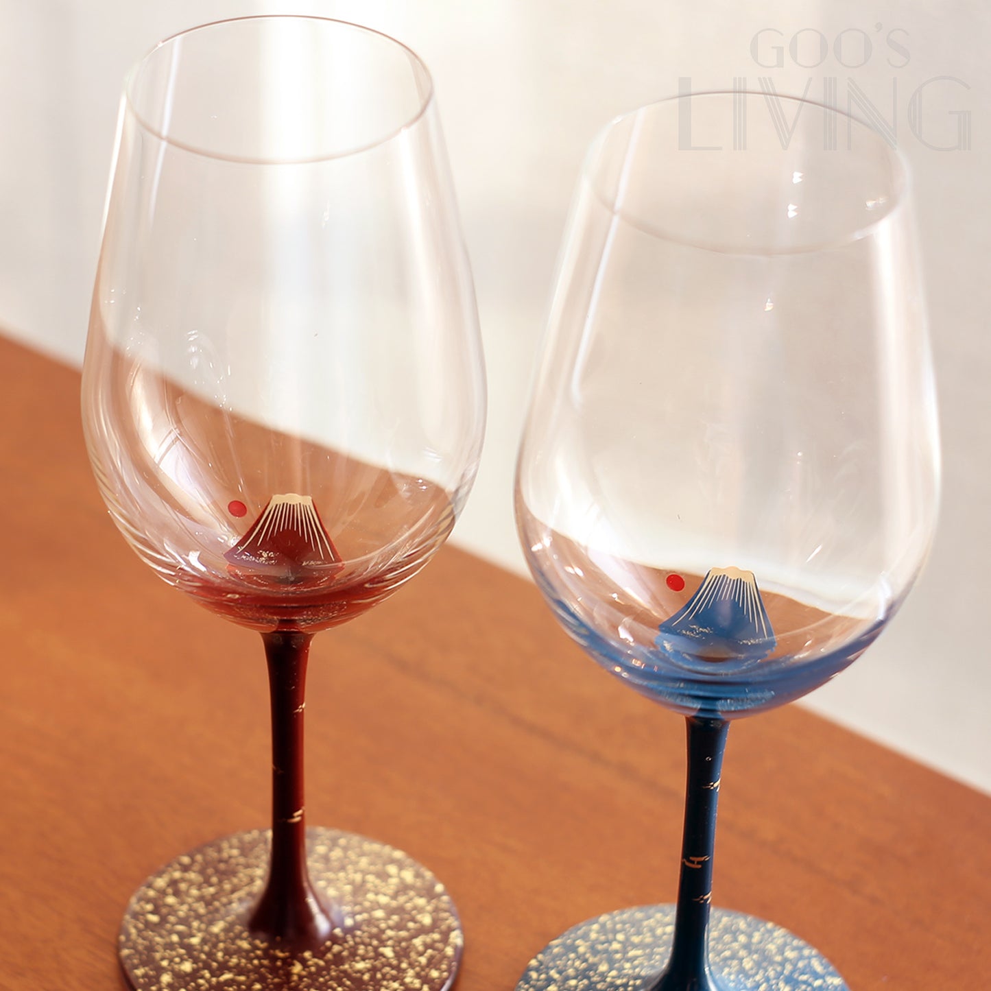 丸三漆器 赤/青富士漆繪金箔水晶杯