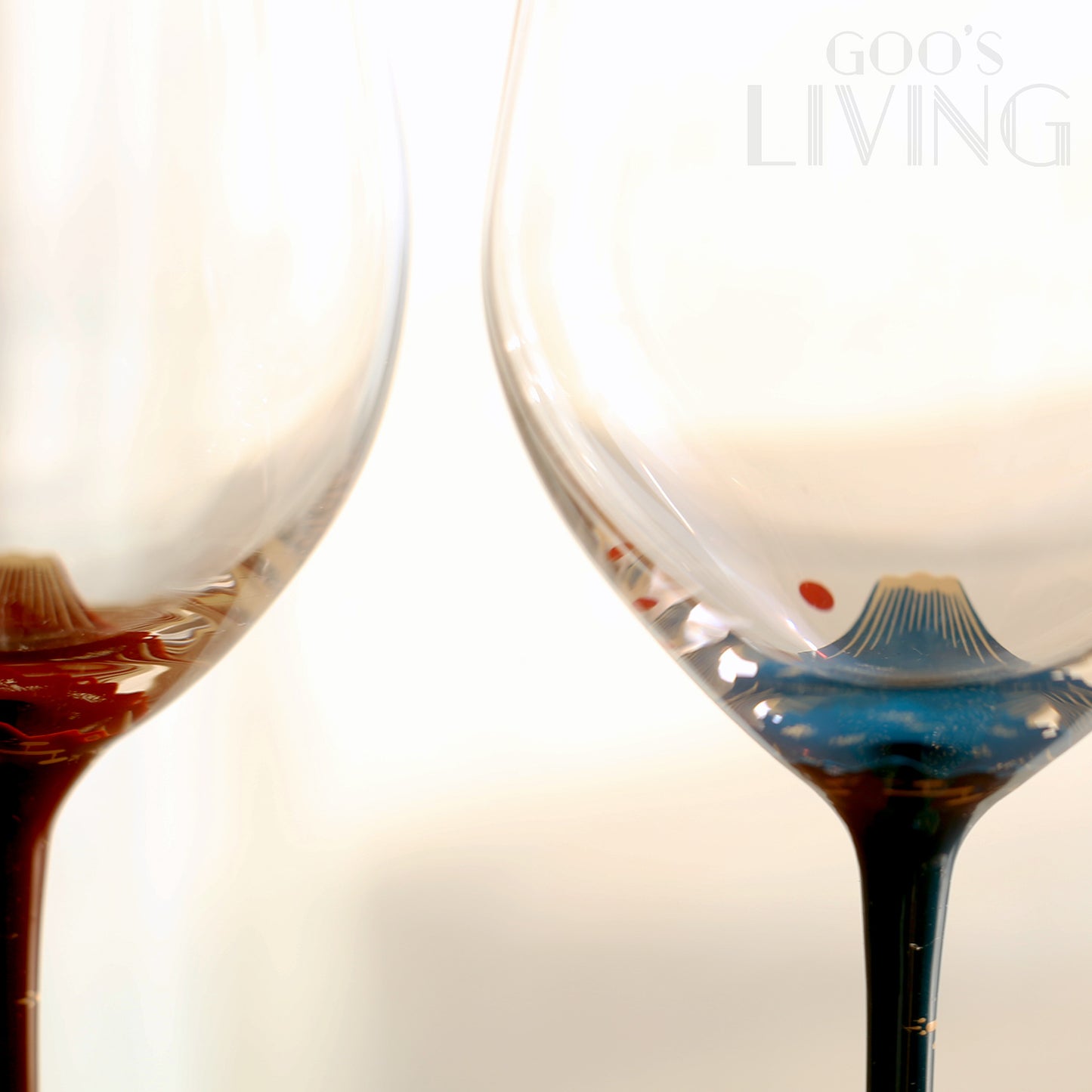 丸三漆器 赤/青富士漆繪金箔水晶杯