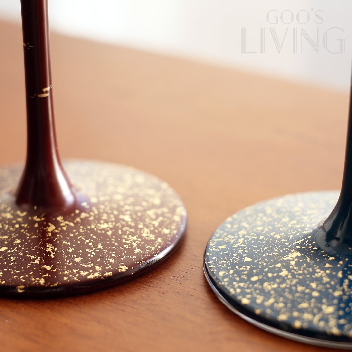 丸三漆器 赤/青富士漆繪金箔水晶杯