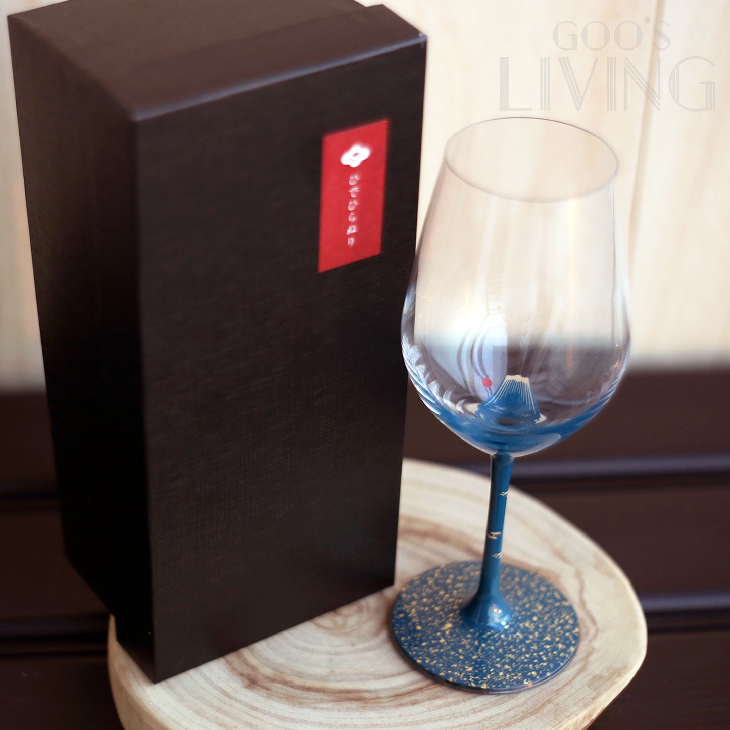 丸三漆器 赤/青富士漆繪金箔水晶杯