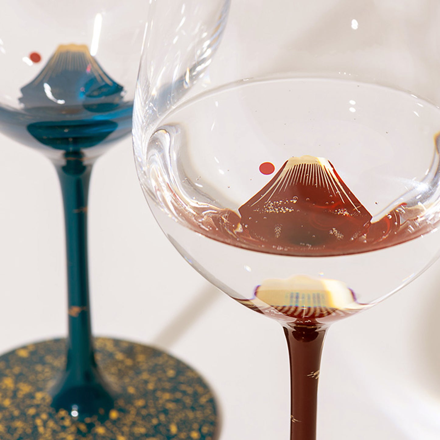 丸三漆器 赤/青富士漆繪金箔水晶杯