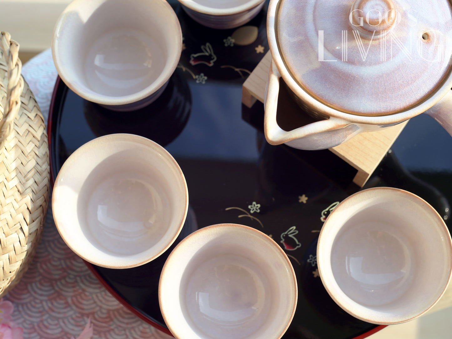 天龍窯 萩燒玻璃釉粉紫茶具套裝