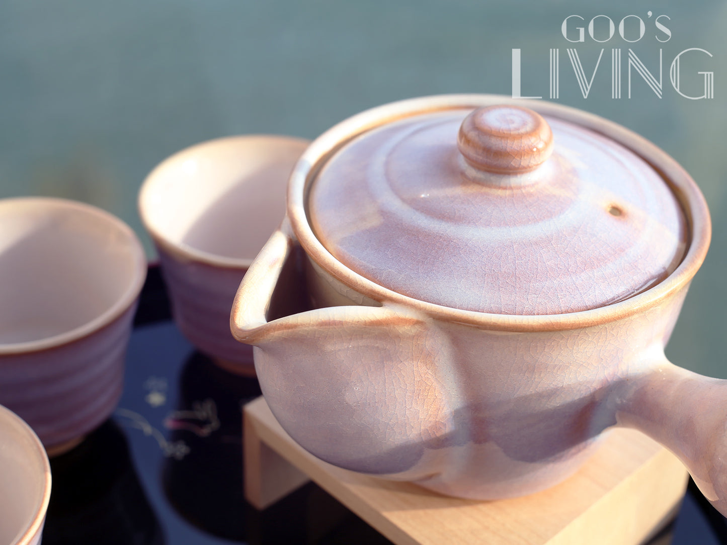 天龍窯 萩燒玻璃釉粉紫茶具套裝