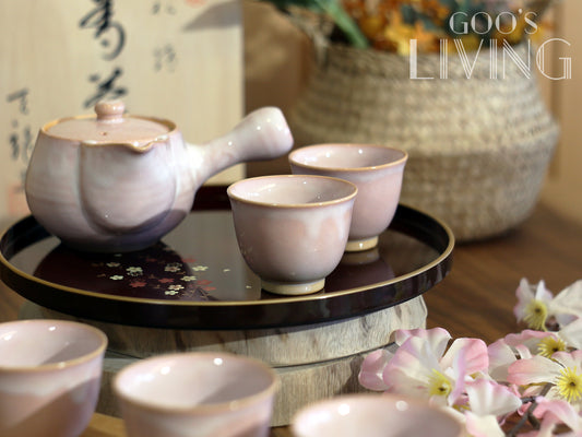 天龍窯 萩燒玻璃釉粉色茶具