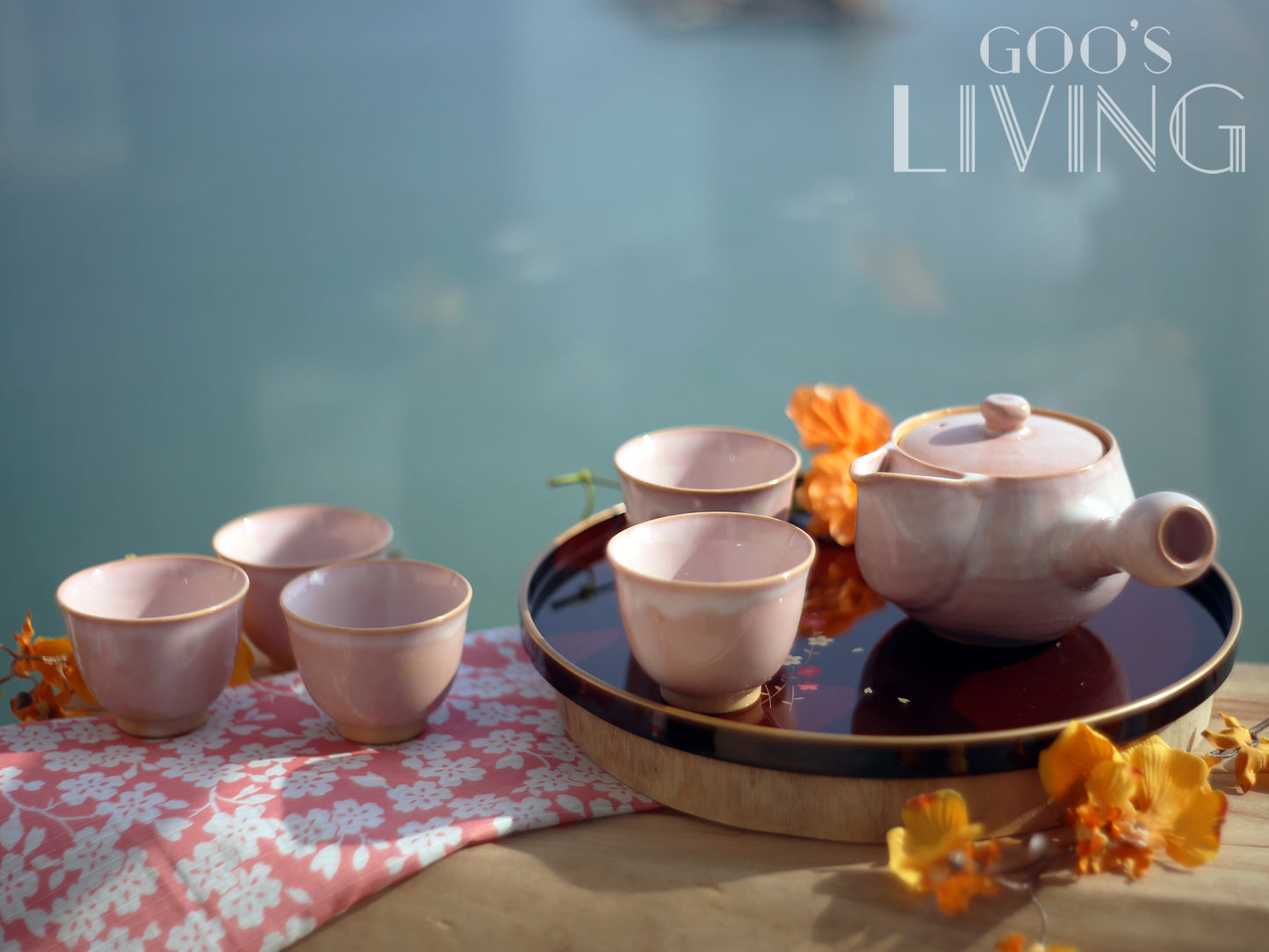 天龍窯 萩燒玻璃釉粉色茶具