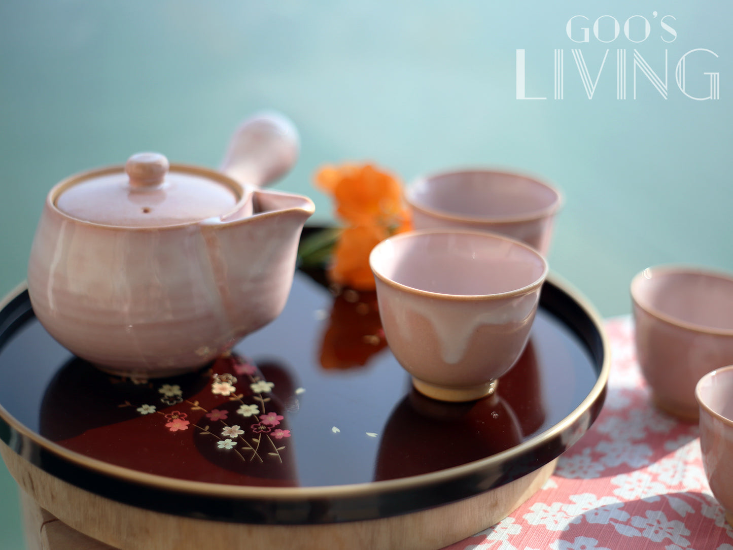 天龍窯 萩燒玻璃釉粉色茶具