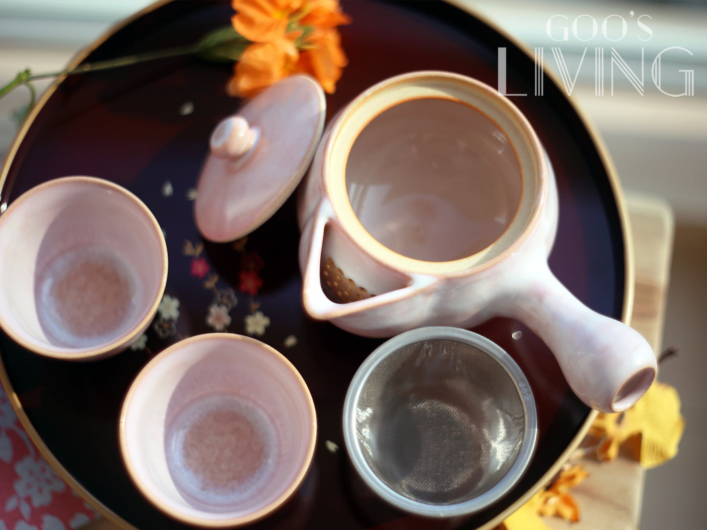 天龍窯 萩燒玻璃釉粉色茶具