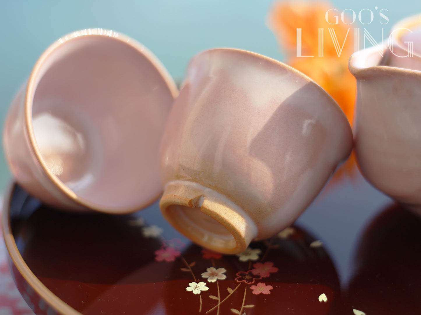 天龍窯 萩燒玻璃釉粉色茶具