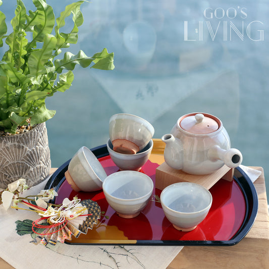 天龍窯 萩燒玻璃釉粉藍色茶具