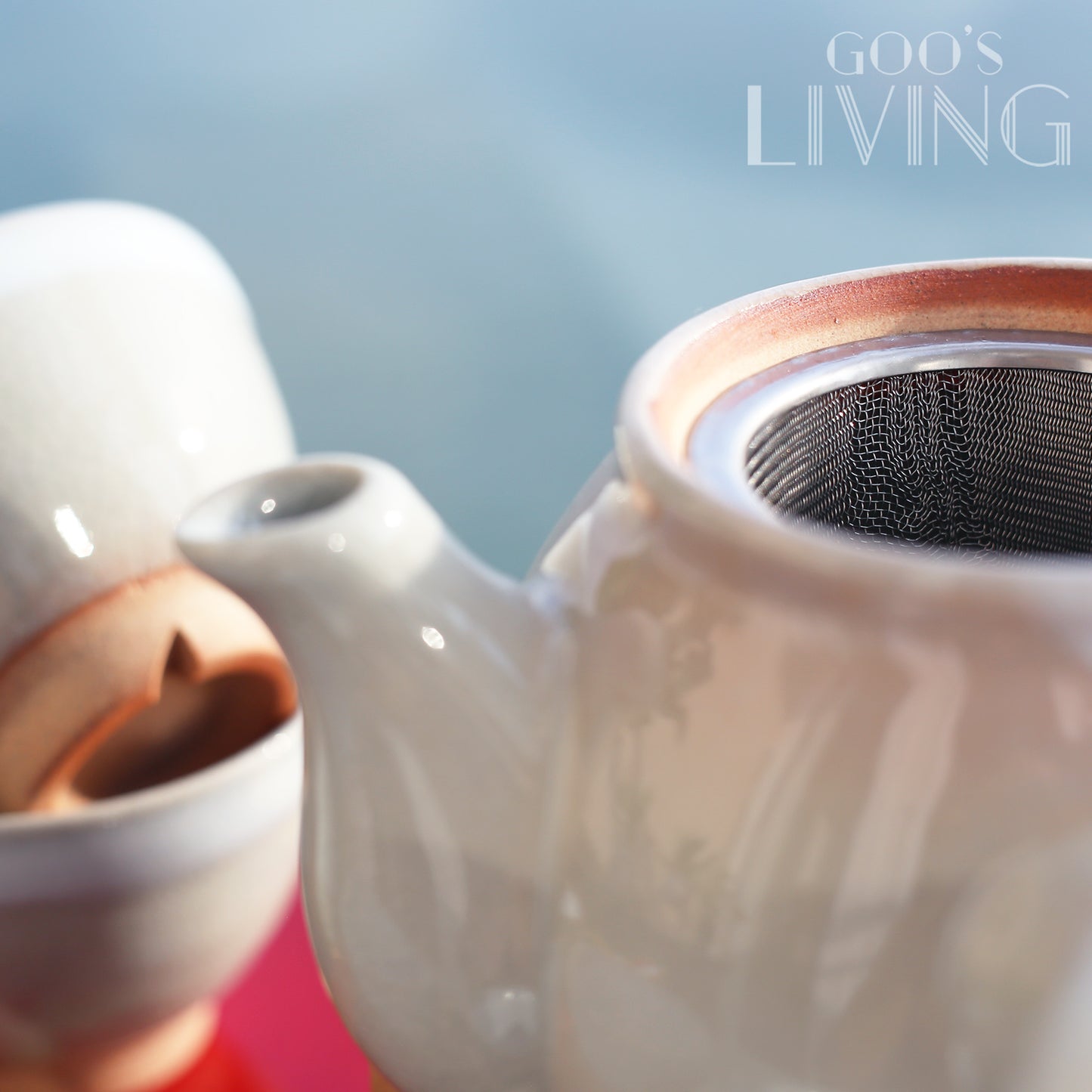 天龍窯 萩燒玻璃釉粉藍色茶具