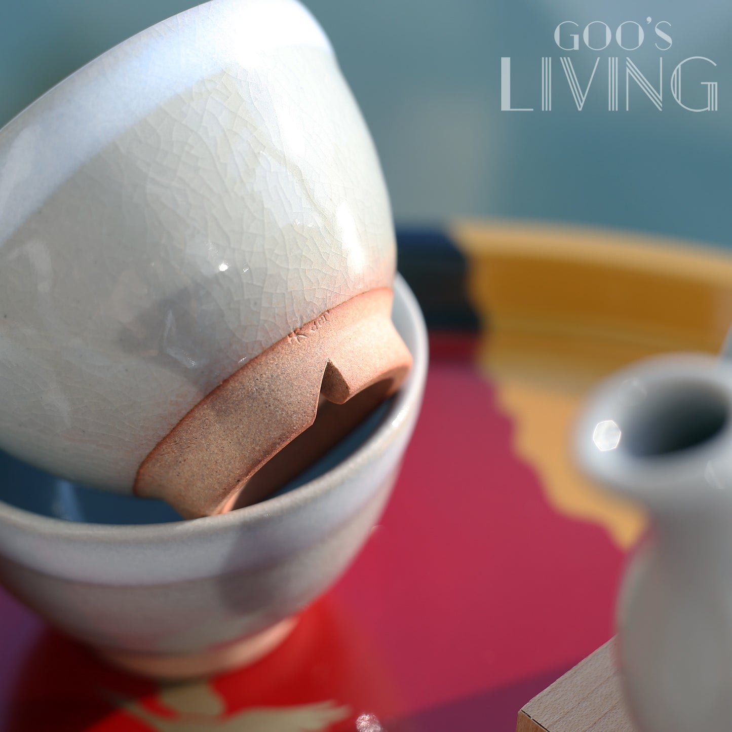 天龍窯 萩燒玻璃釉粉藍色茶具