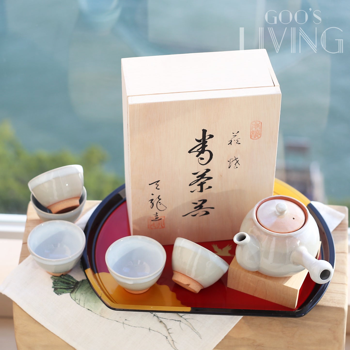 天龍窯 萩燒玻璃釉粉藍色茶具